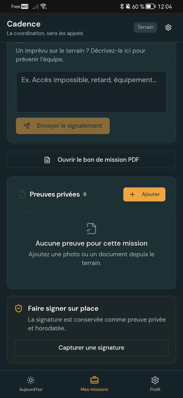 Écran mobile Cadence : preuves d’une mission